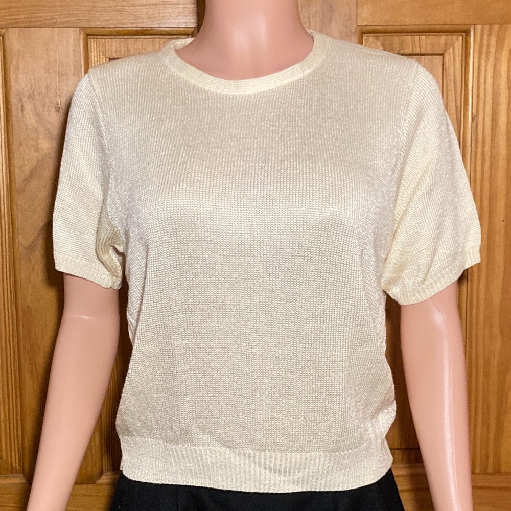 NWOT Kate Allen Petites Vintage 90s Sweater Short Sleeve Yellow LP Large Petite